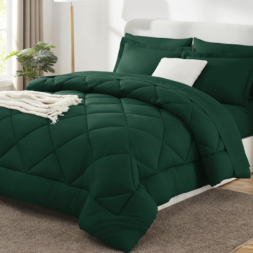 CozyLux King Parure de lit 7 pi   ces avec couette et draps Vert    meraude Toutes saisons avec couette, taies d'oreiller, drap plat, drap-housse et