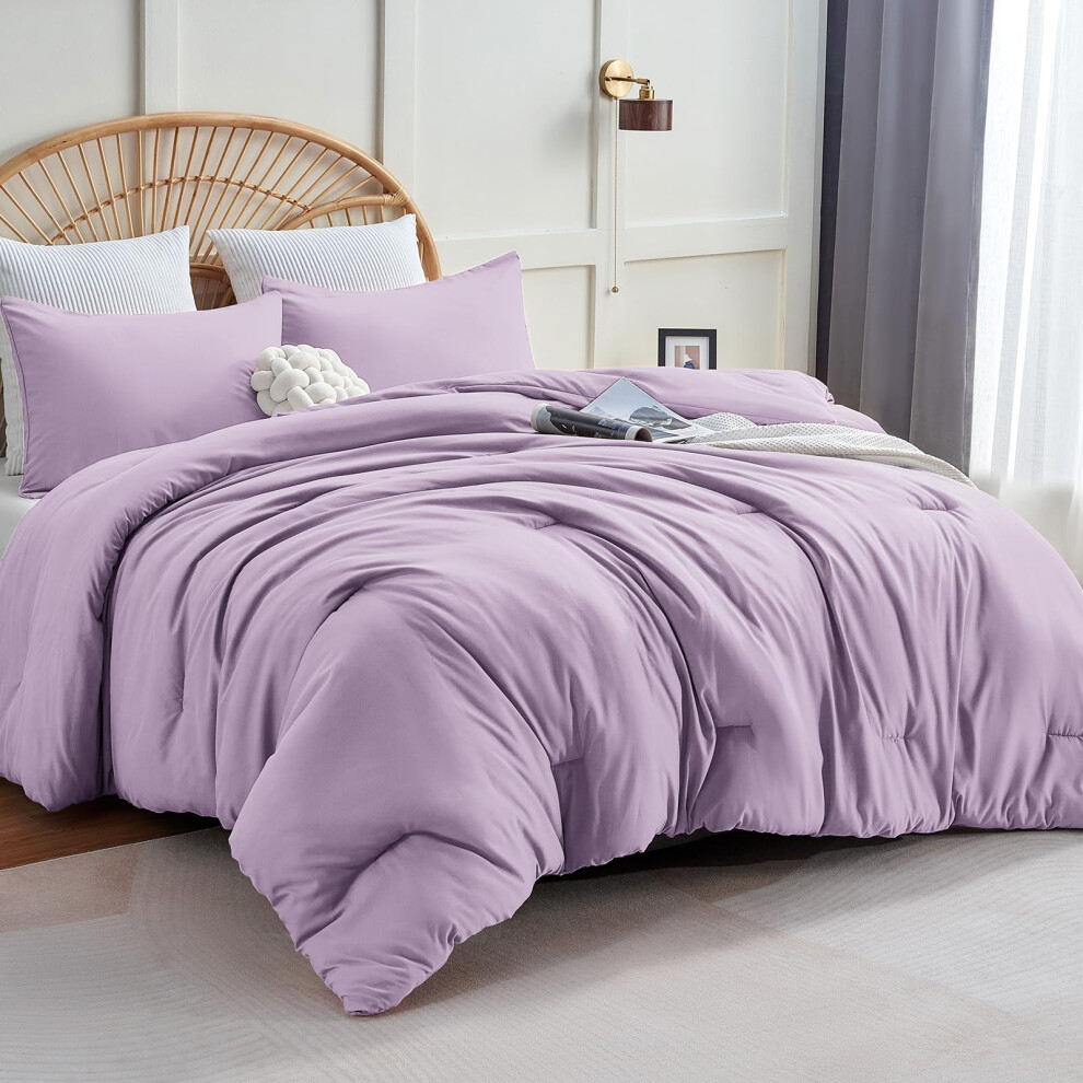 Cozylux Set Copripiumino Viola E Lavanda Queen Size 3 Pezzi Solido Trapuntato Traspirante Stile Boho Set Di Biancheria Da Letto Di Lusso Soffice-image