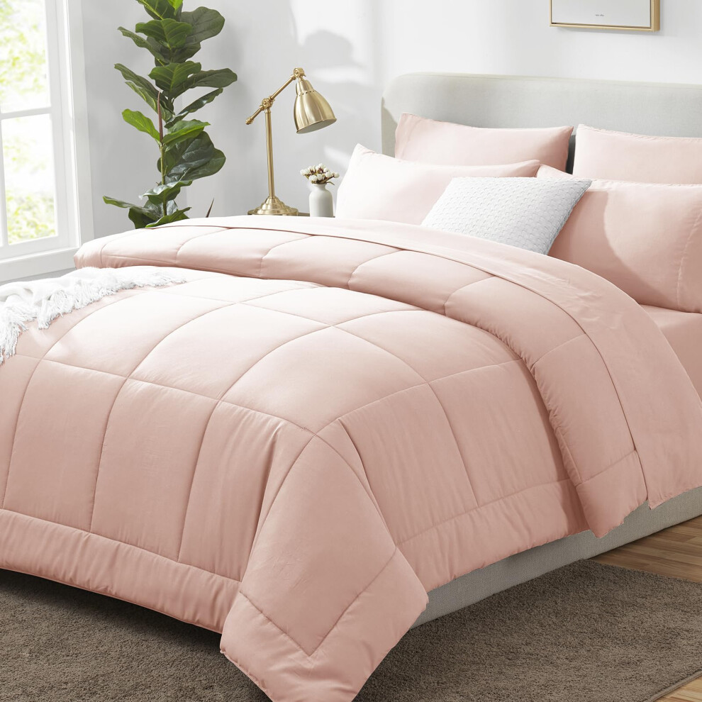 CozyLux Parure de lit king size rose - 7 pi   ces - Parure de lit king size avec couette matelass   e toutes saisons, drap plat, drap-housse et taies