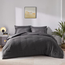Cozylux Twin Pat ntr -o punga Set de confortabil cu textura gri nchis cu foi de 5 piese pentru fete ?i baie?i - seturi de lenjerie de pat cu pe