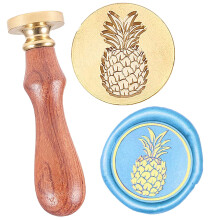 Craspire ananas sigilat de ceara de ceara de ceara de etan?are fructe timbre de ceara cu 25 mm auriu din arama din arama mner din lemn pentru pl