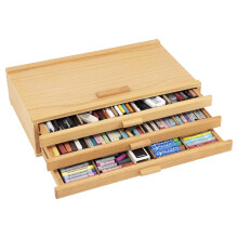 Creative Mark Pastel Storage Box 3 Drawer Wood Box with Foam Lining Sturdy and Stackable Art and Craft Supplies Storage Box for Artist Tools Pens