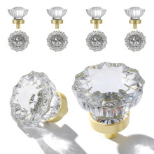 Puxadores de Cristal para Gavetas 8 Peças Ouro Escovado, Puxadores Antigos para Armário