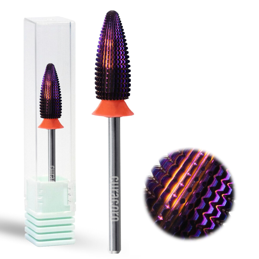 Curacoro Nail Drill Bits 3/32'' - Typhoon Bits 2 Way Carbide Bit (Fine) For Gently Removal Of Gel Polish Buffing To Smooth & Shiny Nails Precise &
