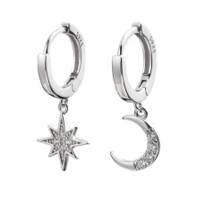 CZ Mondstern-Ohrringe, baumelnde kleine Creolen f?r Frauen und M?dchen, Sterlingsilber mit Anh?ngern, Kristall, asymmetrische Schneeflocke, Halbmond,