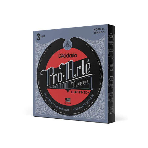 D'Addario Guitar Strings - Pro-Arte Classical Guitar Strings - EJ45TT-3D Dynacore - Silver Plated Wrap  Composite Dynacore  Titanium Nylon Trebles - N