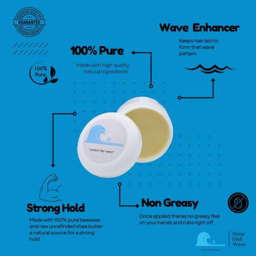 Pomade Wave Deep Dish 100% Naturelle pour 360 Waves - Crème Cheveux 2oz 1