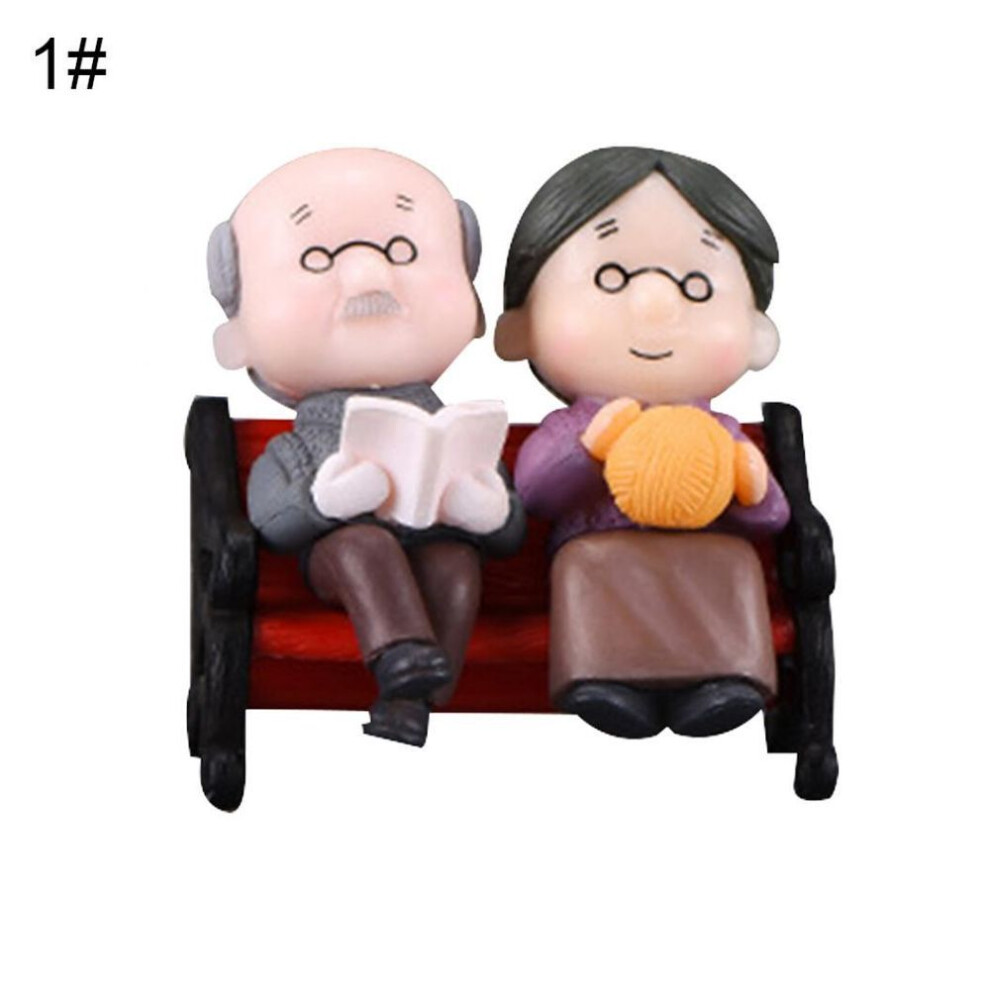 (grey,purple, 3pcs) 3pcs/set Grandparents Couple Chair Figurines Diy Miniature Scenery Ornaments