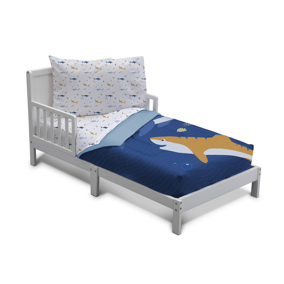 Delta Children 4 Piece Toddler Bedding Set for Boys - Reversible 2-in-1 Comforter - Includes Fitted Comforter to Keep Little Ones Snug Bottom Sh
