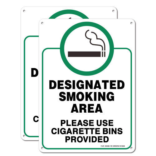 Designated Fuming Area Sign Set Use Bins Cigarte Signo - 2 Pacote - 10 x 7 polegadas Ferr   ia.