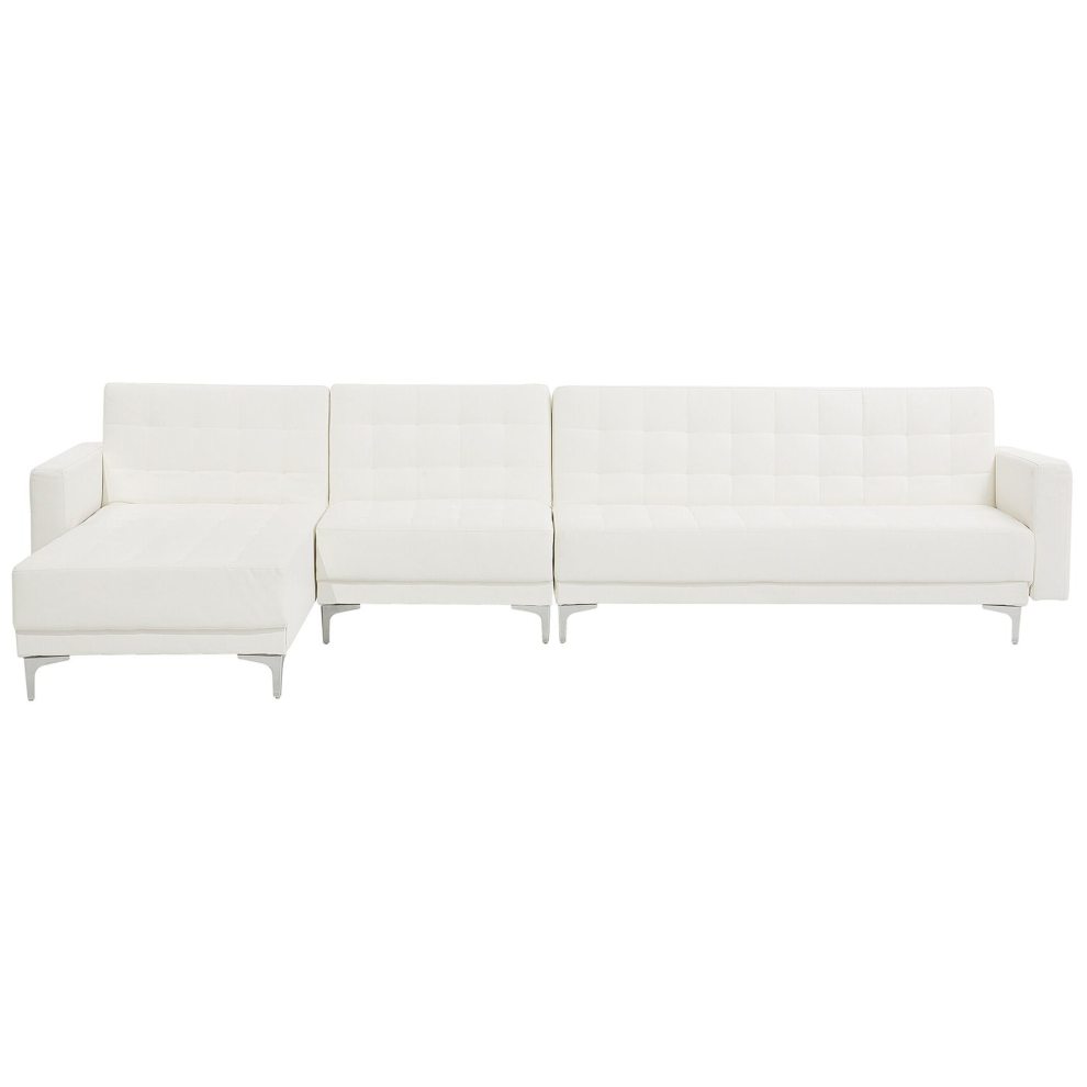 Right Hand Modular Faux Leather Sofa White ABERDEEN