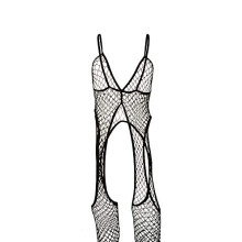 Body con reggicalze a rete diamantata nero Q/S