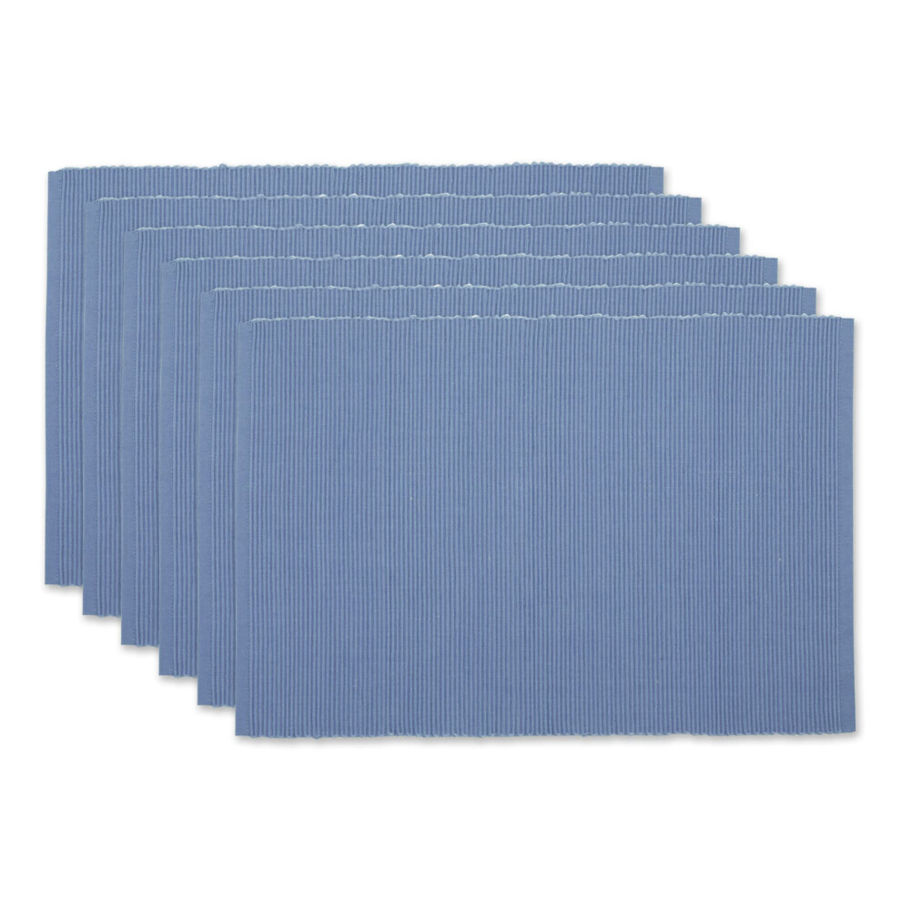 Dii Blue Basic Everyday Ribbed Tabletop 100% Cotton Placemat Set 13X19 Stonewash 6 Piece
