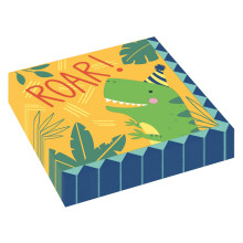 Dino-Mite Paper Lunchon Napkins - 6.5 """" x 6,5 """" (16 pcs) | Serviettes multicolores jetables - Parfait pour les fetes pour enfants et les celebr