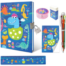 Dinosaur Diary with Lock for Boys Set of Diary for Boys Incl. Kids Journal with Lock & Pen (6-Multicolor) Memo Ruler Sharpener Eraser Blue Boys Journ