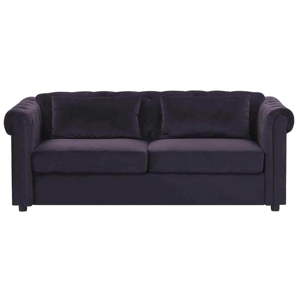 Sofa Bed CHESTERFIELD Velvet Black 3 Seater