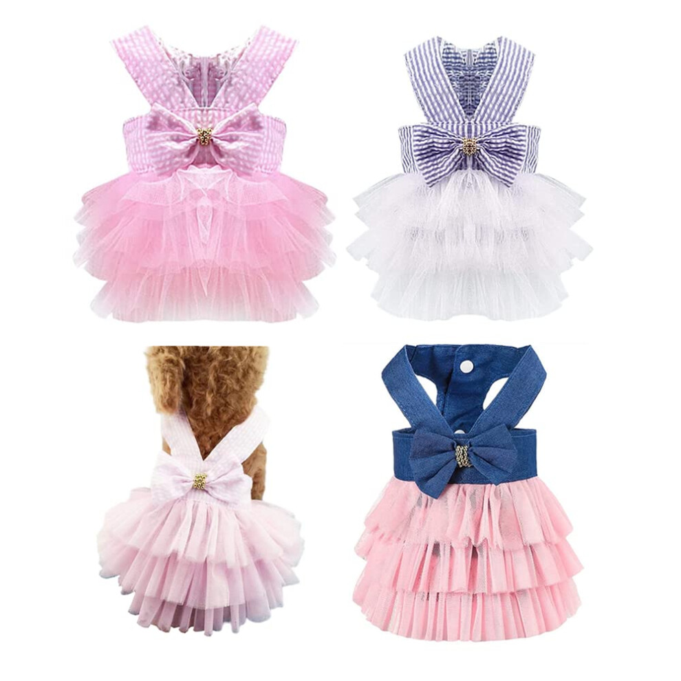 Robes pour chien, v   tements tendance pour animaux de compagnie, robes de princesse     rayures en maille (rose/bleu/denim (lot de 3) XX-Large)