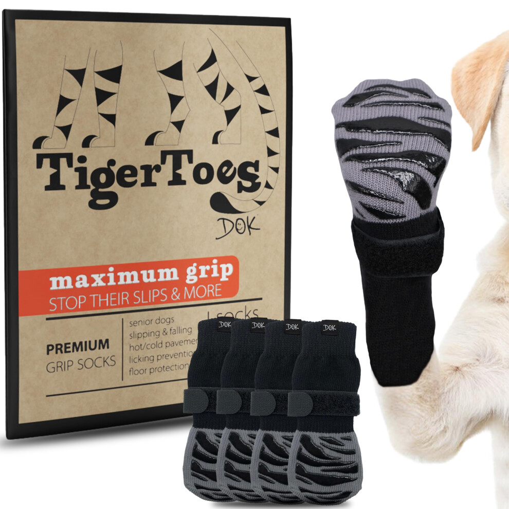 Calzini Antiscivolo Dok Tigertoes Premium Per Cani, Per Pavimenti In Legno Duro - Presa Extra Spessa Che Funziona Anche Se Attorcigliata - Previe-image