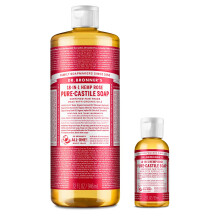Dr. Bronner's Pure-Castile Flüssigseife – Rosenbündel. 32 Unzen. Flasche und 2 oz. Reiseflasche