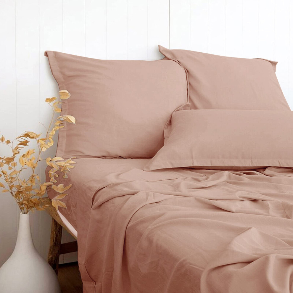 Parure de draps rose poudr    textur   e en lin 55 % viscose de bambou 45 % coton King Size, douce, fra   che et respirante, pour les dormeurs chauds,