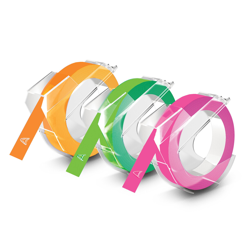 DYMO 3D Plastic Embossing Labels for Embossing Label Makers  Neon  3/8'' x 9.8'  3-roll Pack (1933353)