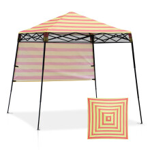 EAGLE PEAK 8x8 Pop Up Canopy Tent with Sidewall Compact Portable Slant Leg Instant Sun Shelter for Beach Sports & Camping 8x8 Base 6x6 Top Red
