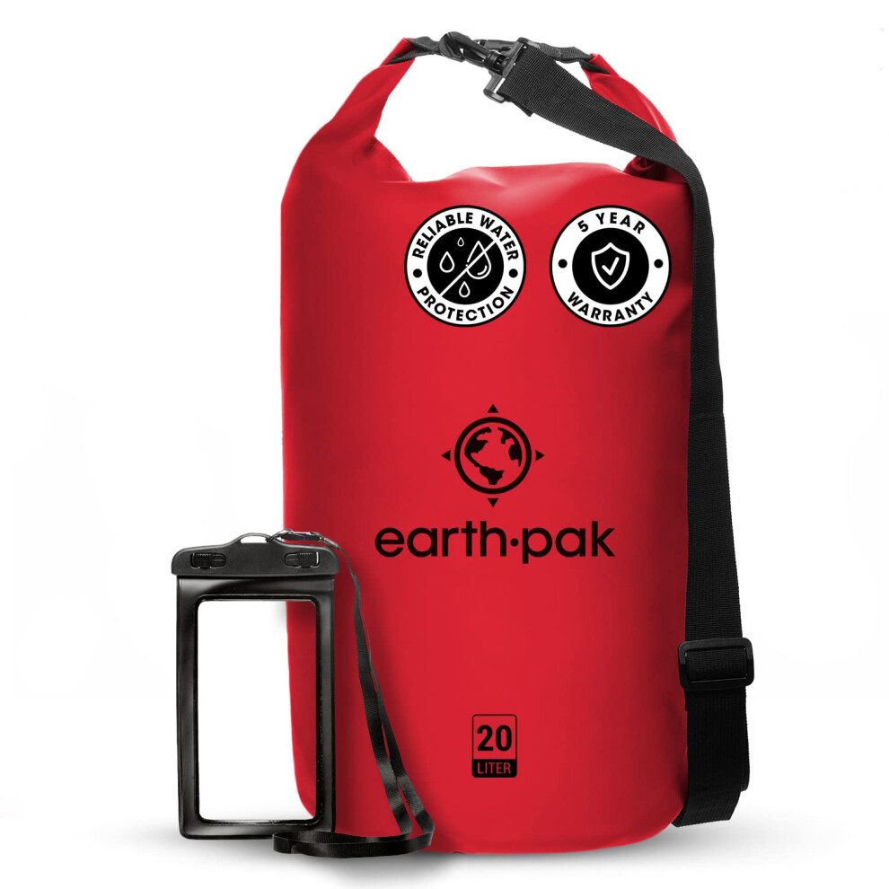 Earth Pak Borsa Impermeabile Roll Top, Sacca Compressione Asciutta Per Kayak, Spiaggia, Rafting, Canottaggio, Trekking, Campeggio, Pesca Con Custodia Telefono Impermeabile