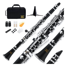 Eastar B Flat clarinet for Beginner Ebonite clarinet Nickel-plated with 2 Barrels 3 Reeds White gloves Hard case cleaning Kt Hard case EcL-300