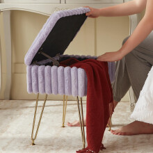 EBENCHICO Faux Fur Vanity Kruk met Opslag, Make-up Kruk, Voetsteun Ottoman met 4 Metalen Poten