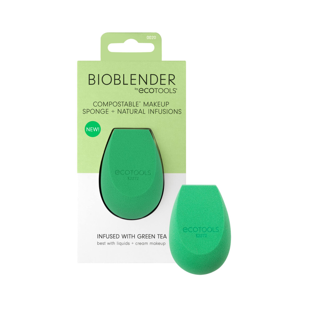 EcoTools Green Tea Bioblender  Compostable Makeup Blending Sponge  For Foundation & Base Coverage  Skin-Calming  Natural Infusion  Cruelty Free & Vega