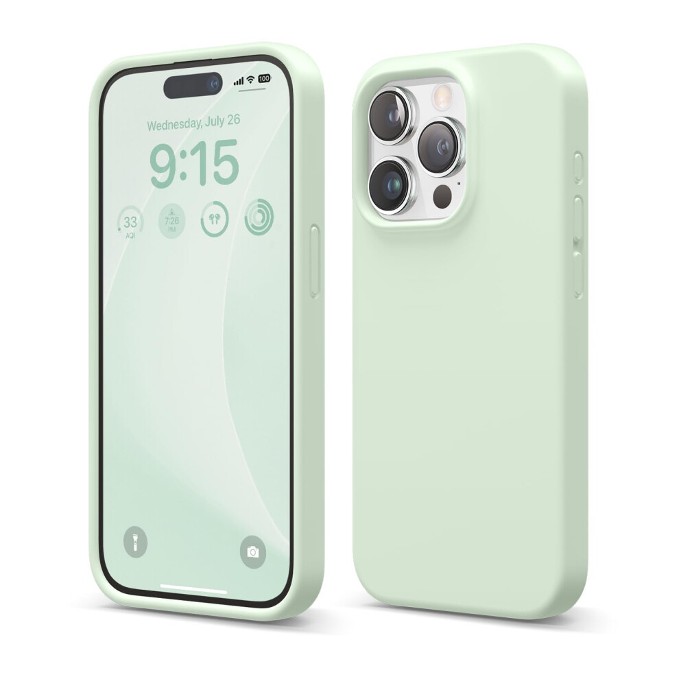 Elago Compatible With Iphone 15 Pro Liquid Silicone Full Body Protective Case Shockproof Soft Microfiber Lining Anti-Scratch 6.1 Inch (Soft Mint) 8809919810593