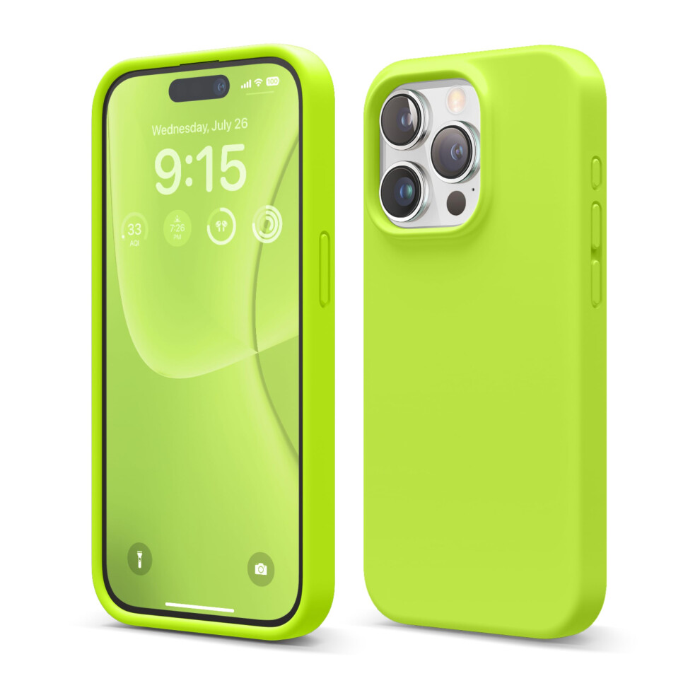 Elago Compatible With Iphone 15 Pro Liquid Silicone Full Body Protective Case Shockproof Soft Microfiber Lining Anti-Scratch 6.1 Inch (Lime) 8809919812801