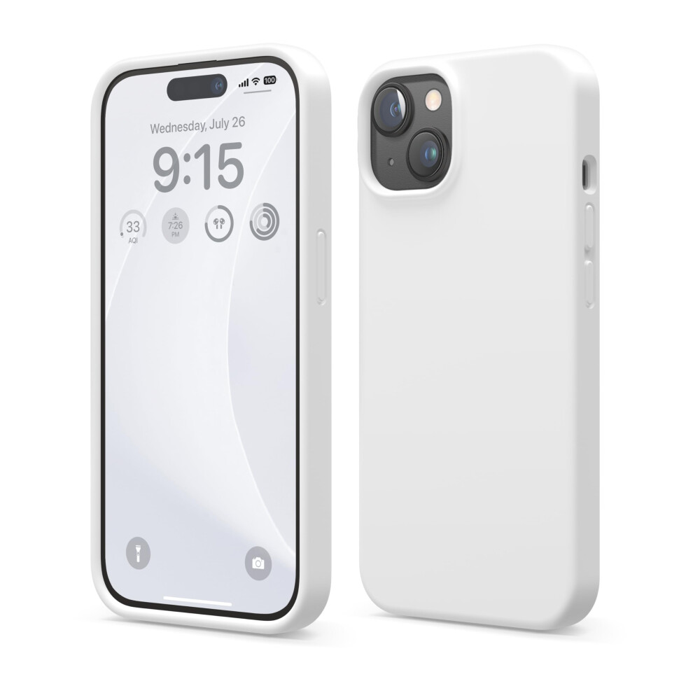 Elago Compatible With Iphone 15 Case Liquid Silicone Case Full Body Protective Cover Shockproof Slim Phone Case Anti-Scratch Soft Microfiber Lini White 8809919814430