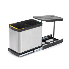 Emuca - Recycle INOX Bins for Kitchen 2 x 12 L Lower Fixing and Manual Removal Stainless Steel