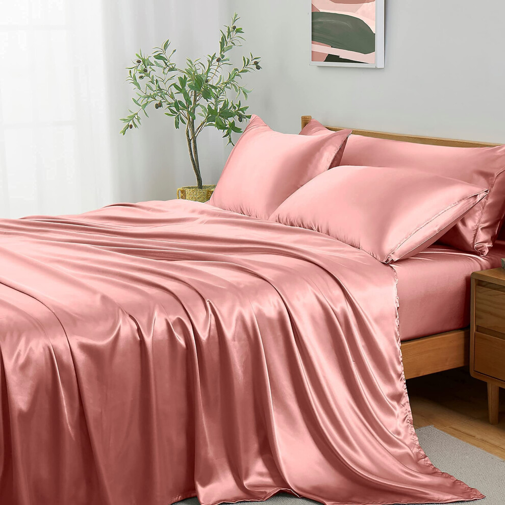 Parure de lit Entisn 5 pi   ces en satin soyeux, parure de lit king size en satin, parure de lit de luxe en or rose, parure de lit respirante et ul