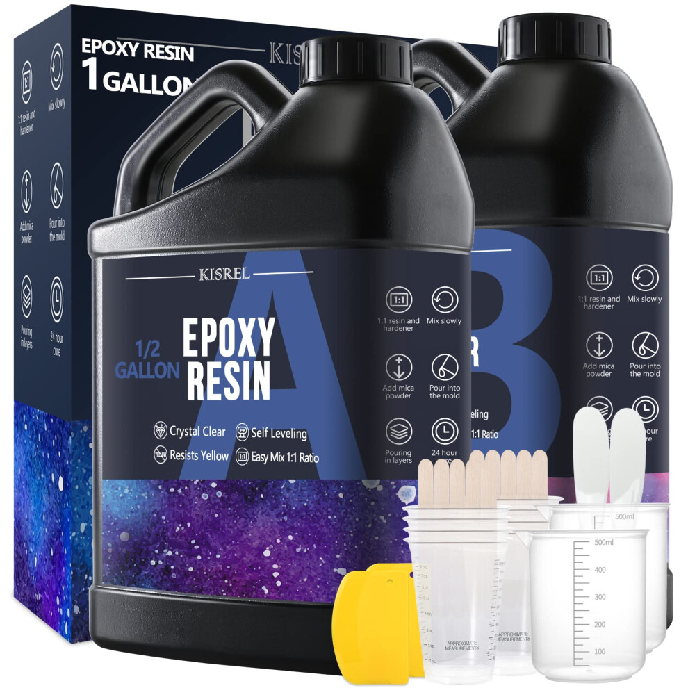 Epoxy Resin 1Gallon - Crystal Clear Epoxy Resin Kit - No Yellowing No Bubble Art Resin Casting Resin For Art Crafts Jewelry Making Wood & Resin Mold 774980687802
