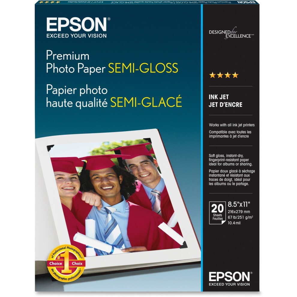 Epson : Semi-Gloss Premium Photo Paper  8-1/2 x 11  20 Sheets per Pack