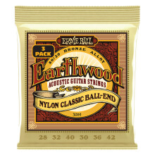 Ernie Ball Folk Nylonowe przezroczyste i złote struny do gitary akustycznej 80/20 Brązowe struny do gitary akustycznej 3-pak 28-42 Gauge (P03069)