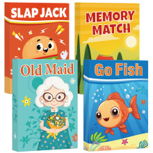 Etyishe Card Games for Kids Toddlers Go Fish Old Maid Slap Jack and Memory Match 4 Decks in 1 Pack Fun Educational Gard Games for Family Game Nig