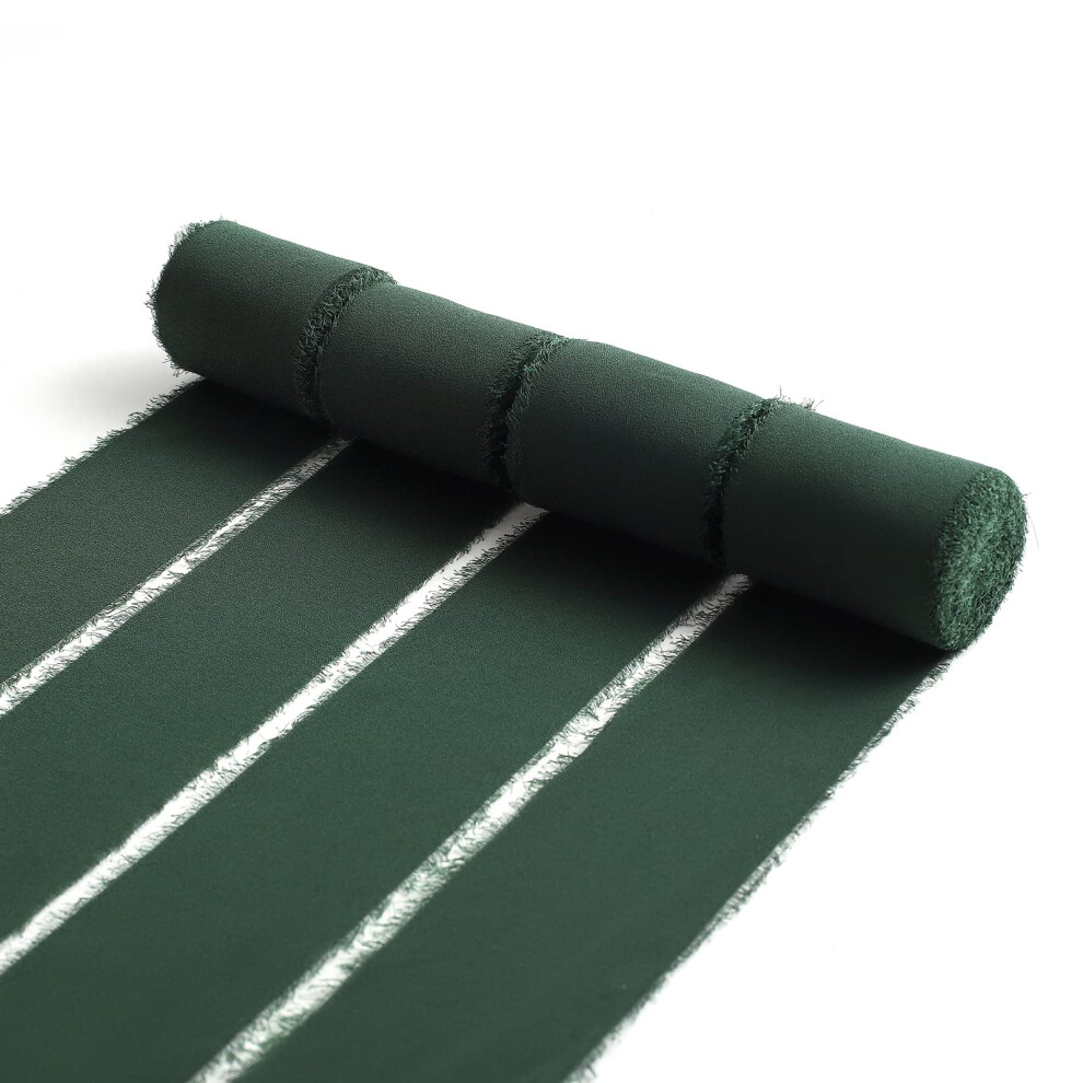 Ewaymado 4 Rollen Dunkelgr Nes Handgefertigtes Chiffon-Seidenband Mit Fransen, 5,1 X 4,4 M Pro Rolle, Band Mit Ausgefransten Kanten Zum Verpacken Von-image