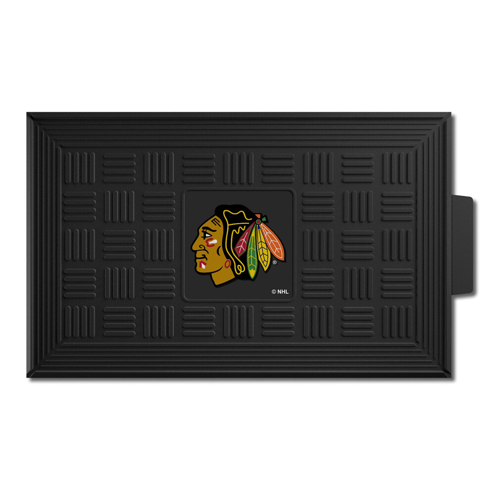 FANMATS 11466 Paillasson d'ext   rieur en vinyle robuste avec m   daillon des Blackhawks de Chicago - 19,5 po x 31 po