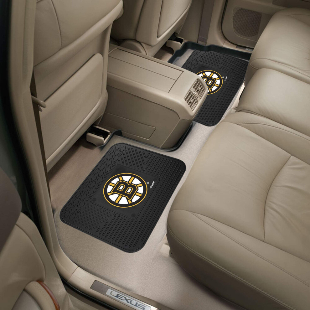 Fanmats 12407 Nhl Boston Bruins Back Row Utility Car Mats - 2 Piece Set 14In. X 17In. All Weather Protection Universal Fit Deep Resevoir Design M 842989024079