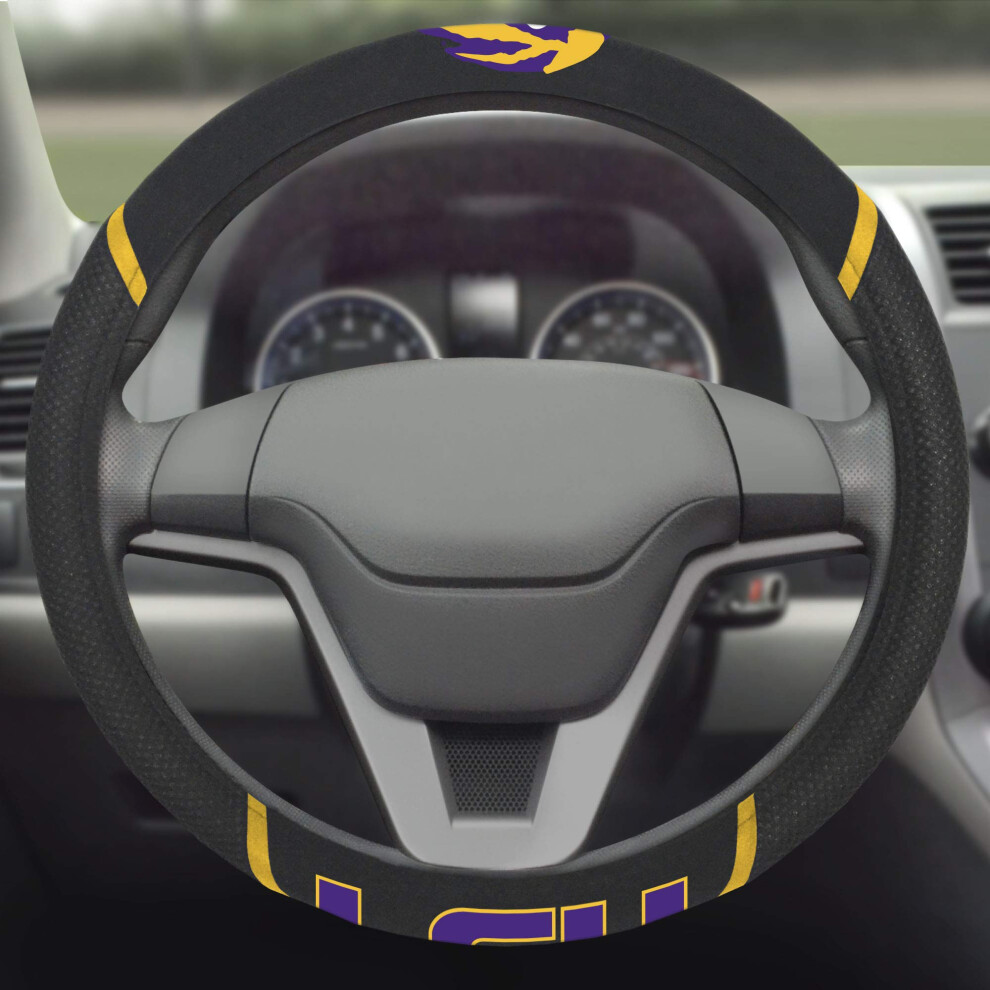 Fanmats 14798 Lsu Tigers Embroidered Steering Wheel Cover 15"""" X 15"""" Black 842989047986