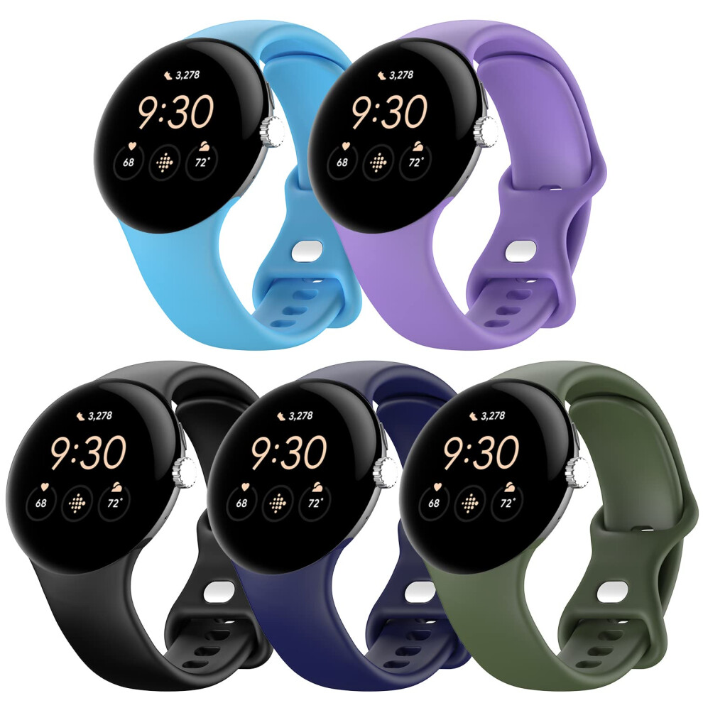 Farluya 5 Pack compatible with google Pixel Watch Bands for Women Men Soft Silicone Durable Band Replacement Wristband for google Pixel Smartwatch Acc