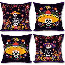 FARMNALL Almofadas Dia de Los Muertos Caveiras Açucar Flores 18x18 Conjunto de 4