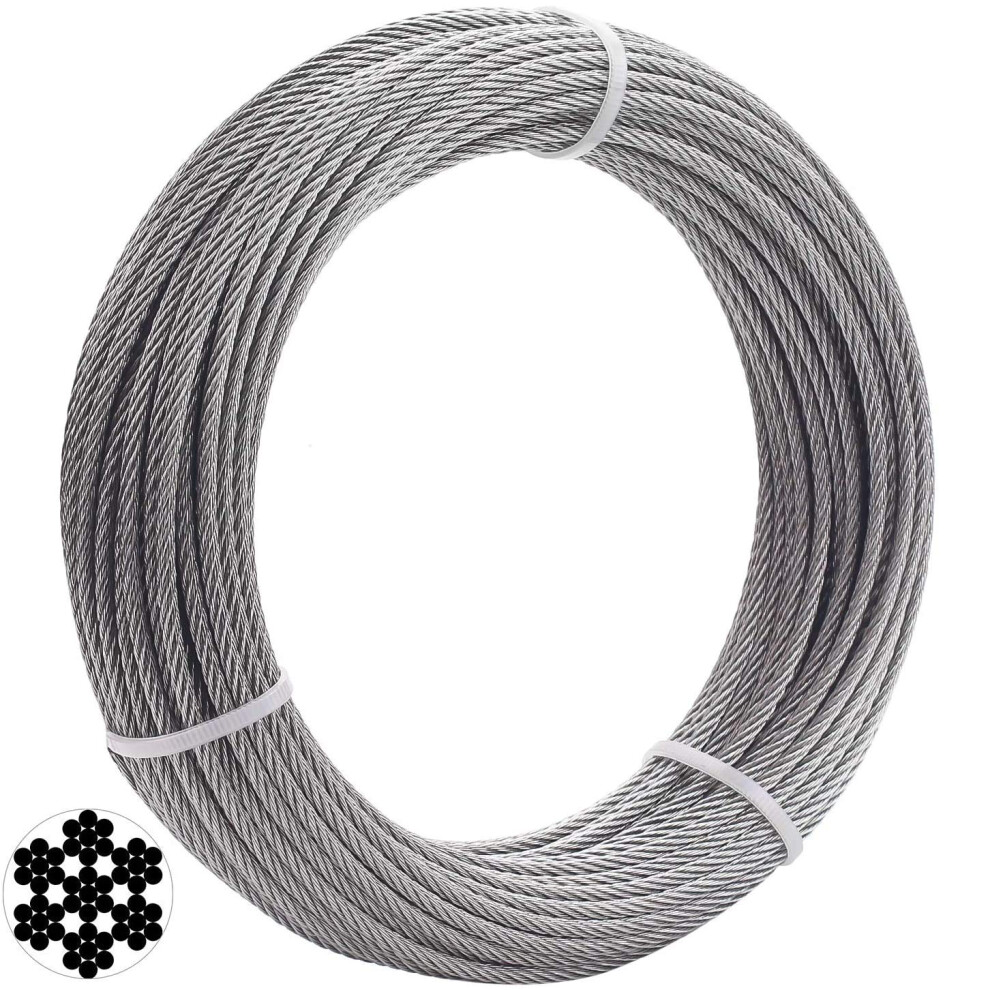 Favordrory 1/8 Inch T316 Marin Grade Stainless Steel Aircraft Wire Rope Cable For Railing Decking Diy Balustrade 7X7 Construction 100 Feet 659499040020