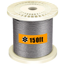 Favordrory 1/8 Inch T316 Marin Grade Stainless Steel Aircraft Wire Rope Cable for Railing Decking DIY Balustrade 7x7 Construction 150 Feet