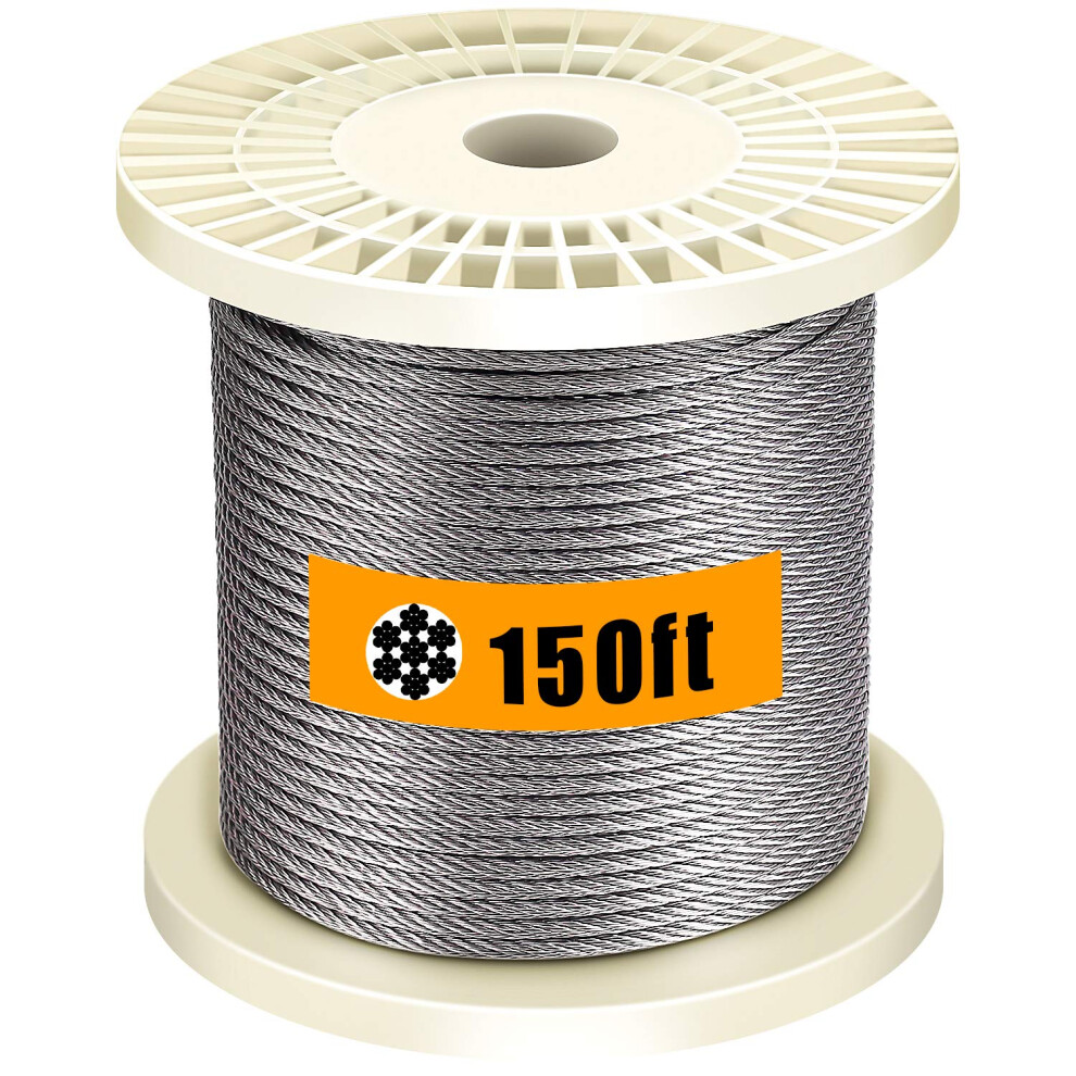 Favordrory 1/8 Inch T316 Marin Grade Stainless Steel Aircraft Wire Rope Cable For Railing Decking Diy Balustrade 7X7 Construction 150 Feet 659499042611