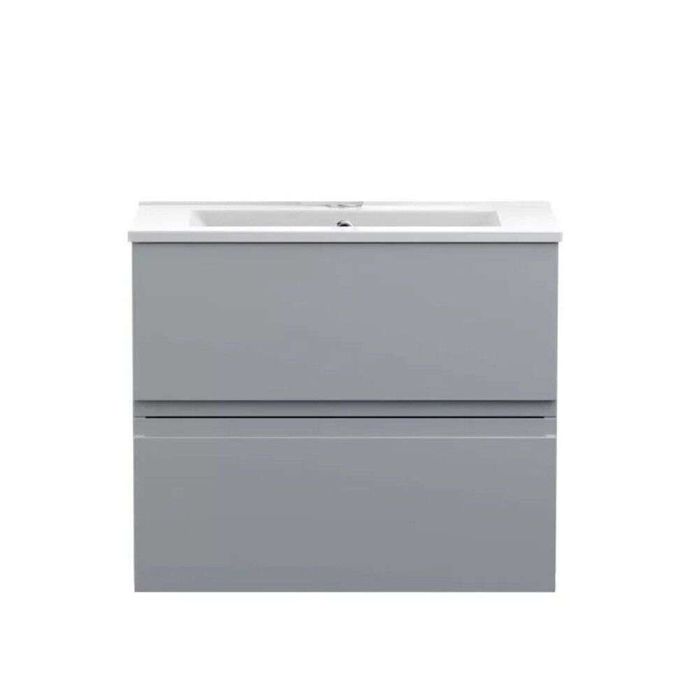 (800mm Vanity Unit and basin) Handleless Bathroom High Gloss Light Grey Wall Hung Vanity Unit Sink Cabinet Basin Storage Furniture Door Toilet