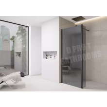 (800mm Screen With 300mm Flipper) 8mm Tinted Grey Shower Screen Enclosure – Black Trim, Walk-In Wet Room with Flipper Panel